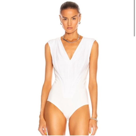 NWT RtA Jovenna V-Neck Pleated Bodysuit in White XXSmall - Picture 1 of 8